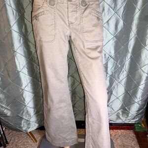 Vtg American Eagle Women 4 Reg Olive Green Stretch Button Pocket Flair Leg Pants
